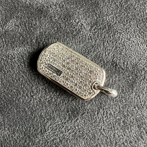 David Yurman Chevron Dog Tag Pendant w/ Pavé White Diamonds - 27mm - RARE
